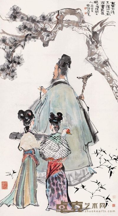 程十发 右军笼鹅去 156×83cm