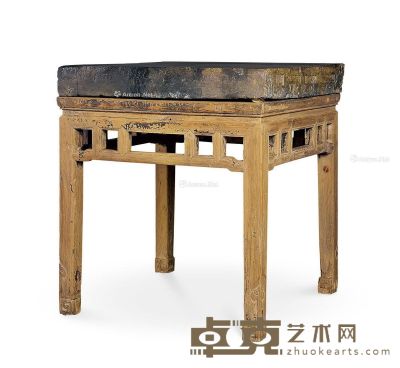 清 练字石与榉木小桌 72×72×80cm