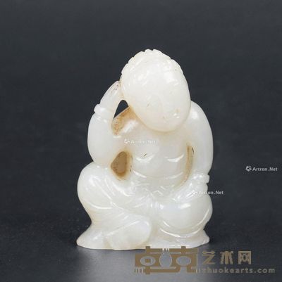 清 白玉童子坐像 高5.5cm