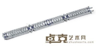1920年代 铂金镶嵌天然钻石蓝宝石手链 