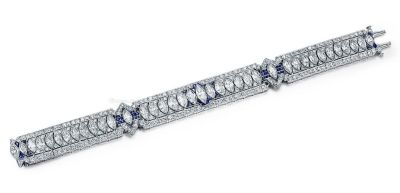 1920年代 铂金镶嵌天然钻石蓝宝石手链