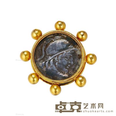 1880年代 18K黄金镶嵌古罗马银币戒指 