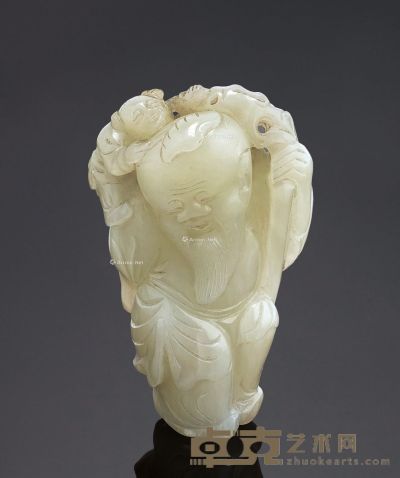 清乾隆 白玉圆雕童子寿星摆件 高6.8cm
