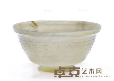 清乾隆 青白玉雕螭龙纹茶碗 直径11cm