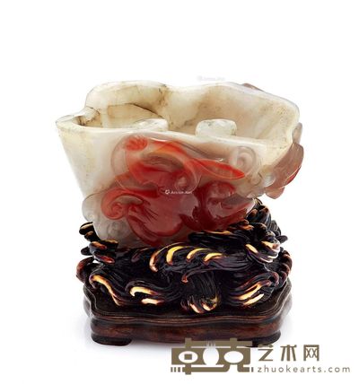 清乾隆 南红玛瑙雕灵龙如意水盂 长6cm