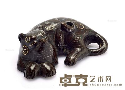 明 铜 错金银瑞兽镇纸 长8cm