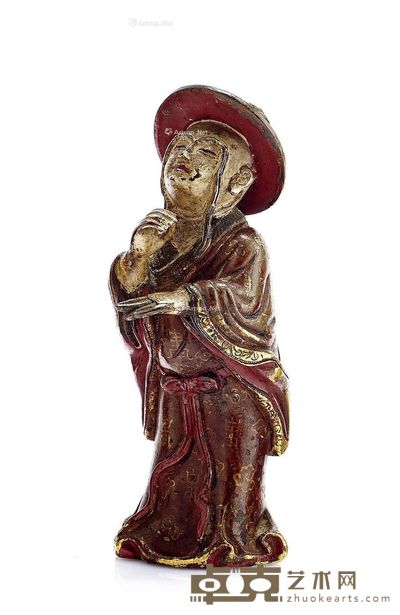 清乾隆 铜加彩人物立像 高11.3cm