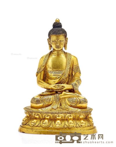 清18世纪 铜鎏金阿弥陀佛坐像 高16cm