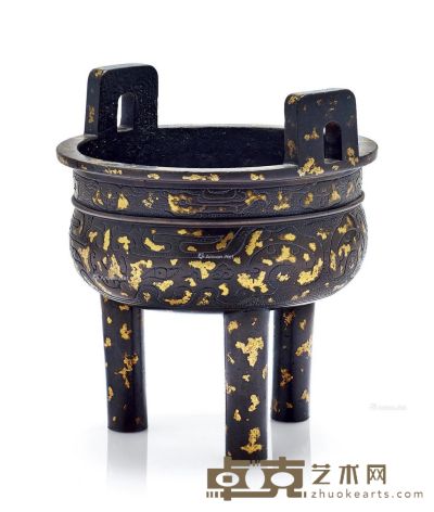 清中期 铜点金螭龙纹三足炉 长10.8cm；高12.3cm