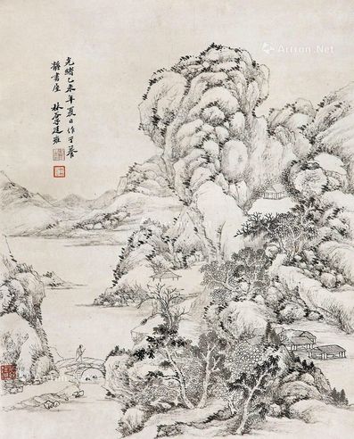 廷雍 1895年作 溪山访友 立轴 水墨纸本