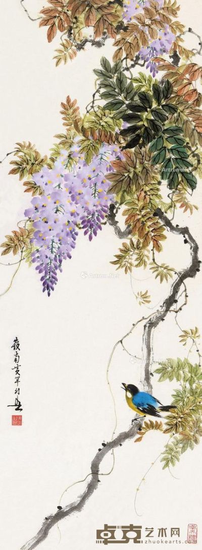 黄幻吾 紫藤小鸟 115.5×43cm
