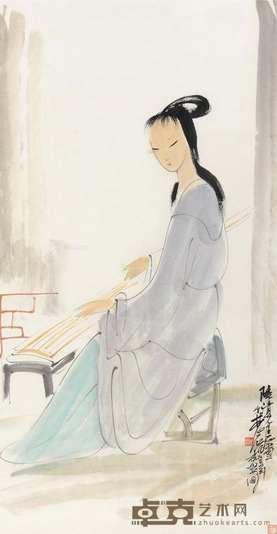 林风眠 抚琴仕女 89×46.5cm