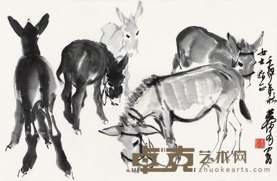 黄胄 五驴图 44.5×68cm