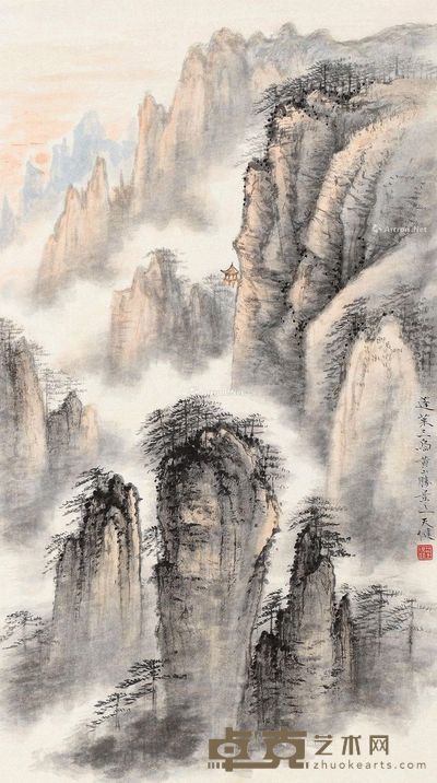 贺天健 蓬莱三岛 60×34cm