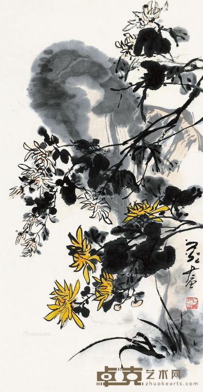 谢之光 菊石图 97×49cm