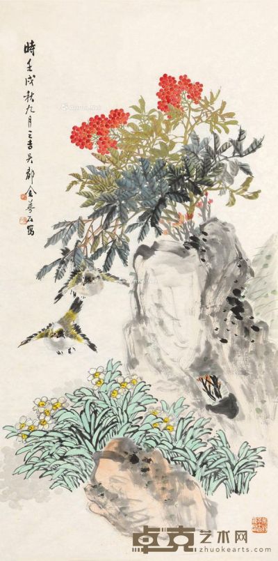 金梦石 鸟语花香 134×67cm