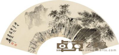 谢稚柳 庚戌(1970)年作 山间幽居 扇片 水墨纸本 17.5×55.5cm