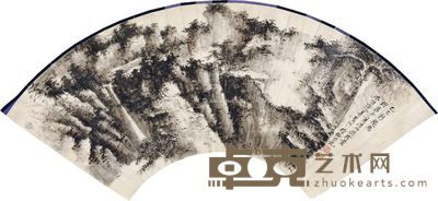 谢稚柳 乙巳(1965)年作 山间飞瀑 扇面 水墨纸本 18×52cm