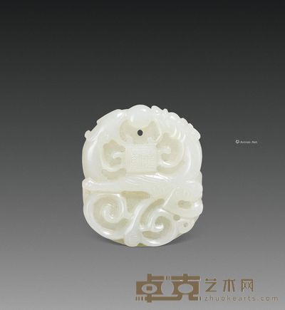 清 青白玉龙凤呈祥牌 长5.5cm