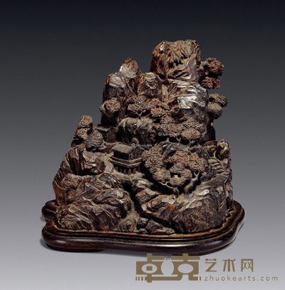 紫檀雕山水人物山子 高14cm