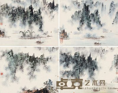 陶一清 山水 42×32cm×4