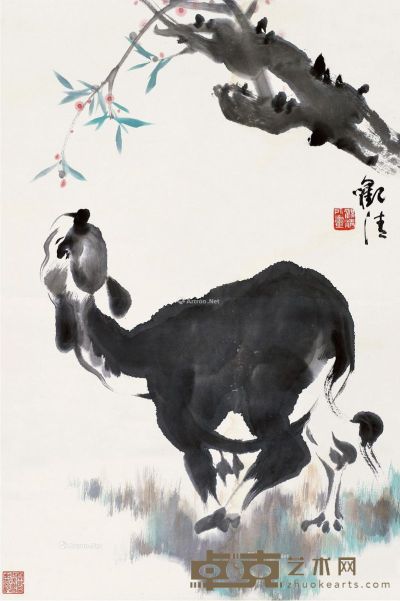 汪观清 牛犊图 67×46cm