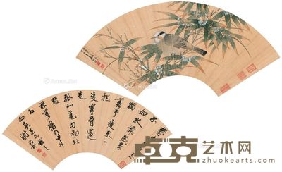 谢稚柳 陈佩秋 行书自作诗·雪竹栖禽图 51×18.5cm×2