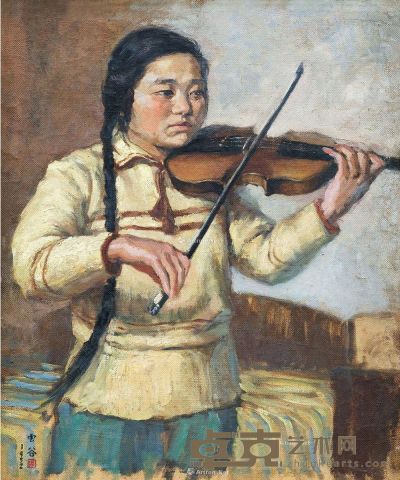 张云谷 拉小提琴的女孩 63.5×53cm