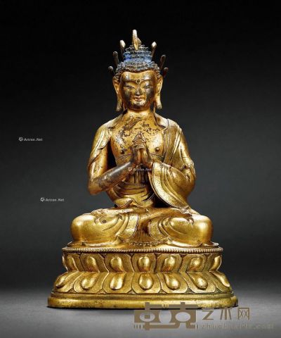 18世纪 乾隆铜鎏金龙尊王佛坐像 高19cm