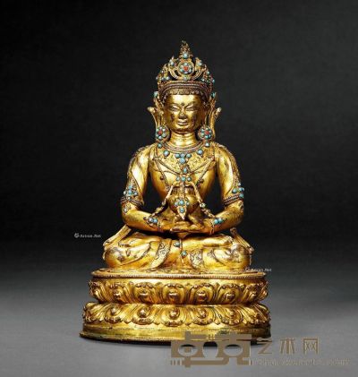 15世纪 铜鎏金无量寿佛坐像 高19.8cm