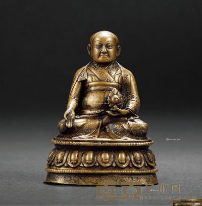 15世纪 合金铜索南伦珠像（嵌银嵌红铜） 高10.5cm