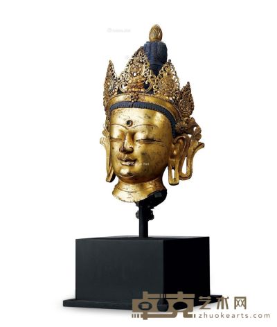 15世纪 铜鎏金菩萨头像 高45cm