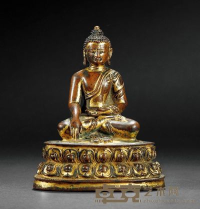 15世纪 铜鎏金释迦牟尼坐像 高10.5cm
