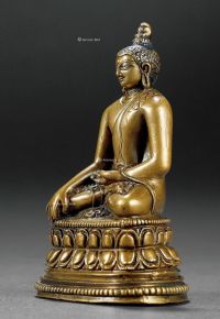 12世纪 印度帕拉合金铜释迦牟尼坐像（嵌银眼）