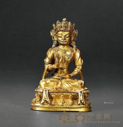 17世纪 铜鎏金不空成就佛坐像 高12cm