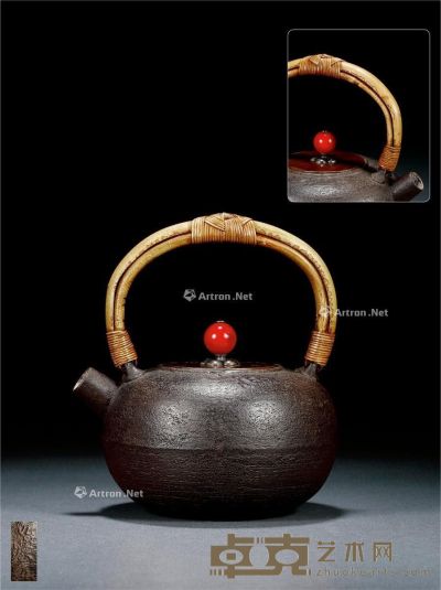 大正昭和时期 江严造平丸形铁壶 14.3×16.8cm