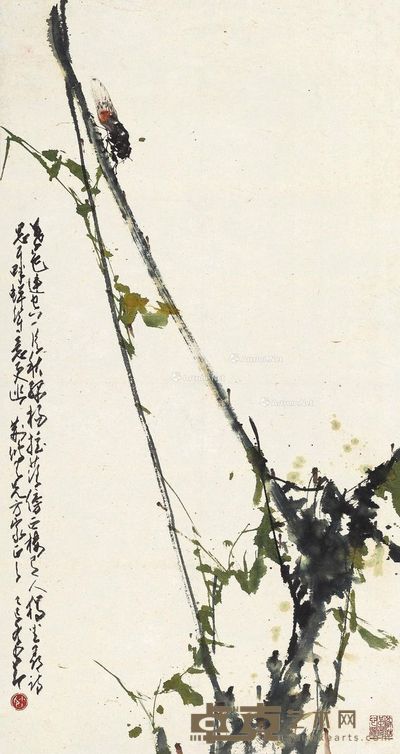 赵少昂 竹蝉 85×45cm