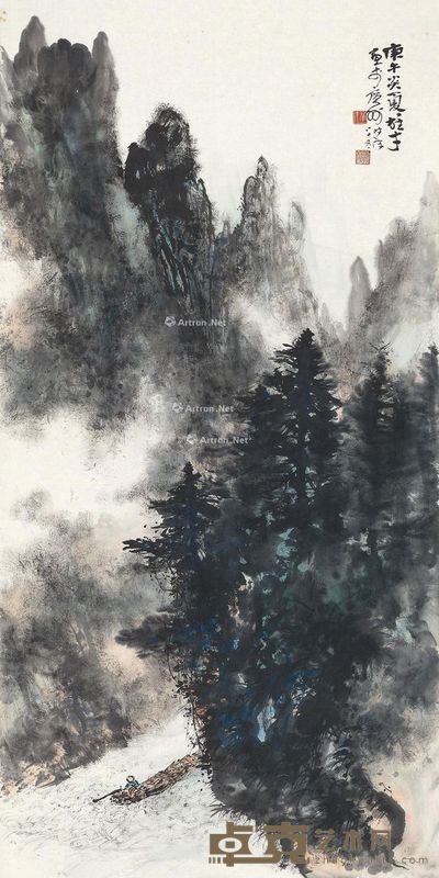 黎雄才 雨后行筏 136×69cm