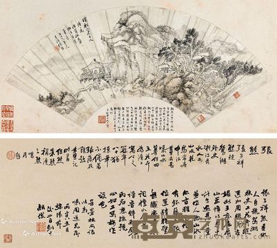 张熊 水墨山水 18.5×54cm