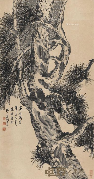 汤定之 苍松图 130.5×69.5cm