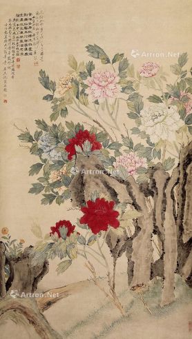 沈荣 壬子（1852年）作 瑶台锦绣图 立轴 设色纸本
