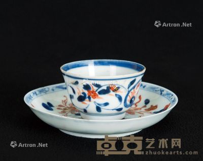 青花矾红茶碗碟一套 直径6cm；10.5cm
