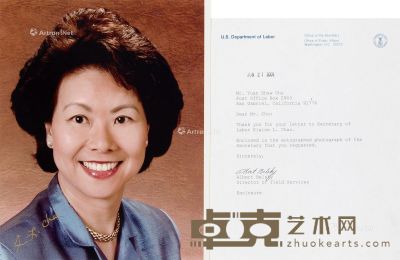 美国劳工部部长首位两度进入美国政府内阁的华裔女性赵小兰签名照 --
