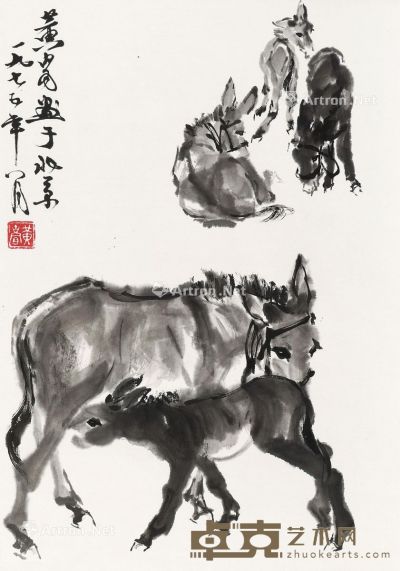 黄胄 五驴图 66.5×47cm