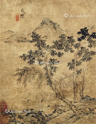 盛懋 山水 镜片 绢本