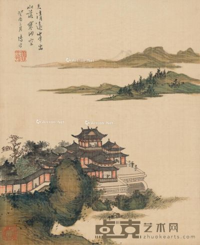 溥儒 湖山楼阁图 30×24.5cm