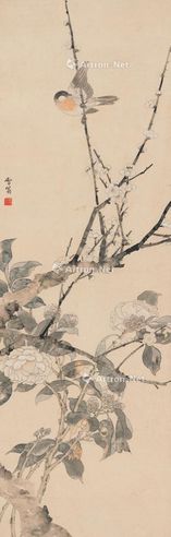 陈之佛 名花禽憩图