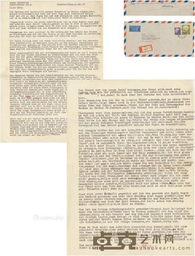 1957年10月8日作 奥斯卡·辛德勒 战后致妻子罕见家书 29×20.5cm×2