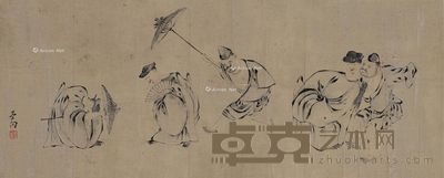 黄宾虹 戏曲人物图 36×88cm