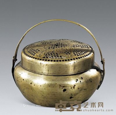 清代 花鸟纹暖手炉 高9cm；直径14cm